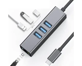 Adapter-konverter USB Tip C-3xUSB 3.0+RJ45 Linkom