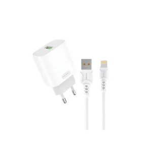 Kućni brzi punjač DENMEN DC07L 18W 3.6A Fast + Lightning kabl BELI