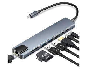 Adapter konverter Tip C- HDMI/2xUSB 3.0/TF/SD/2xTip C/RJ45 Linkom