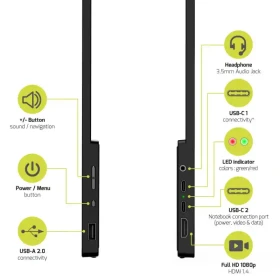 Portable monitor 15.6 Port Designs 902101T Touchscreen 1920x1080/IPS/HDMI/USB-A/USB-C/3.5mm/HDR