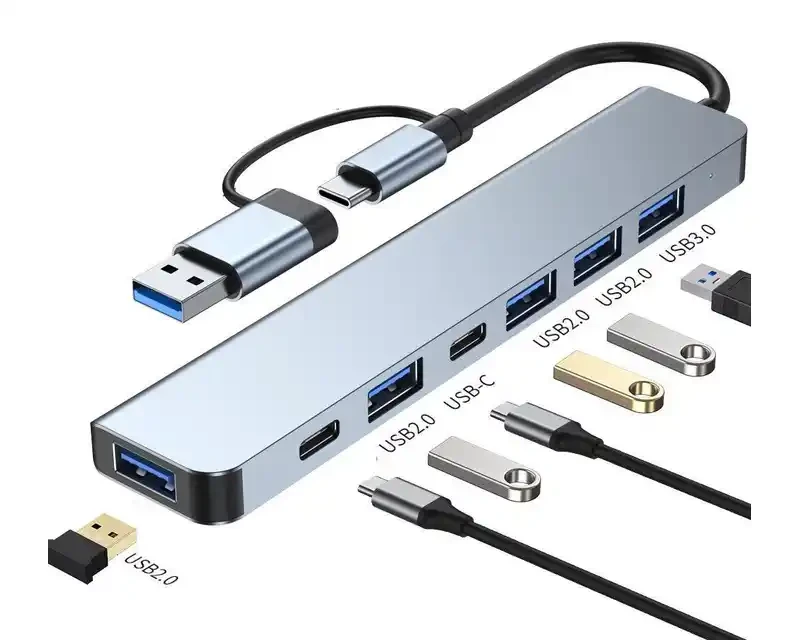 Adapter 8 u 2 E-Green  USB 3.0/USB 3.1 tip C- USB 3.0 + 3 x USB 2.0 + 3.5mm audio + SD/TF + 1 x tip slika 1
