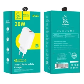 Kućni punjač Denmen DC26 fast 20W USB-A + Type C