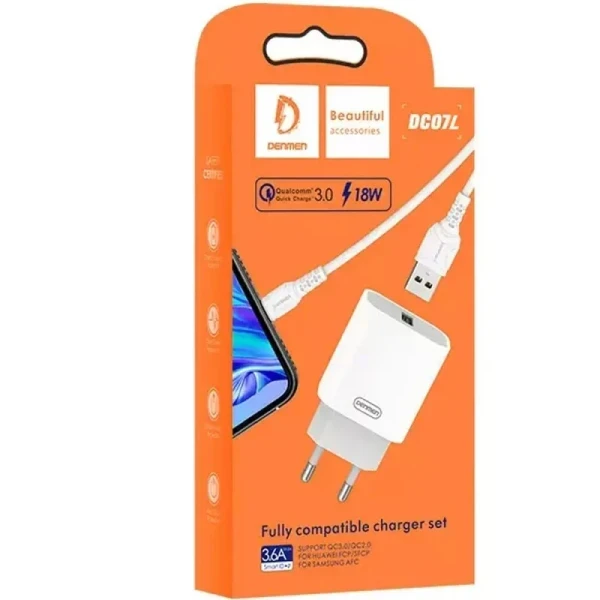 Kućni punjač Denmen DC07L fast 18W 3.6A USB-A sa lighting kablom slika 1