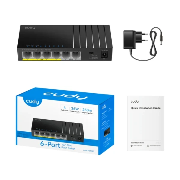 Svič 10/100 6-port Cudy FS106P PoE+/36W/2×Uplink slika 1