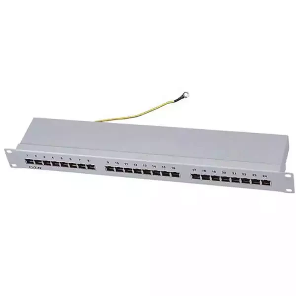 Patch panel 19/1U sa 24 RJ-45 STP kat. 6 Fully Shielded, Krone LSA, držač kablova sa zadnje CRNI slika 1