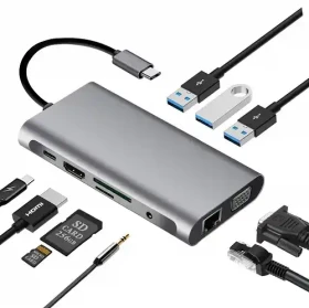 Adapter konverter USB TIP C 10in1 HDMI/Tip C 55W/VGA/SD/TF/Aux/3xUSB 3.0 KT-HUC-10