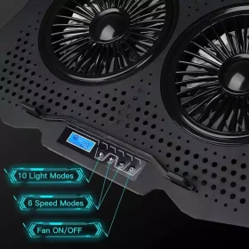 Postolje za laptop Zeus ES-AA4 14-18inc USB x 2/Ventilator 2x110/RGB digitalni kotroler LCD/Black
