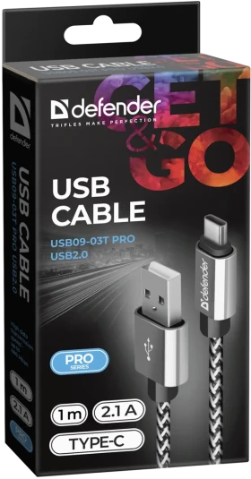 USB type-c kalb Defender USB08-03T USB 20.0 White 1m 2.1A