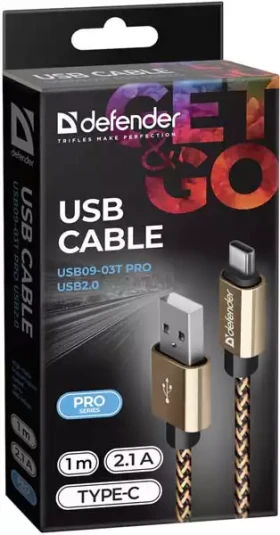 USB type-c kabl Defender USB08-03T USB 2.0 Gold 1m 2.1A